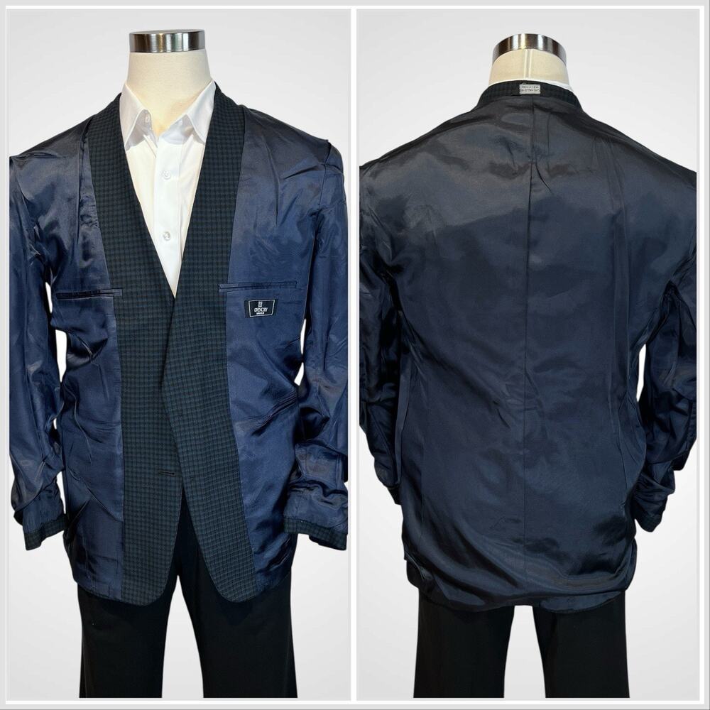 Vtg Givenchy 42L Starlight Blue Cigar Brown Check Plaid Designer Blazer - Picture 11 of 15